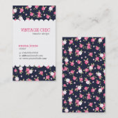 ネイビー&ピンクシックヴィンテージフローラプリント 名刺 (正面/裏面)