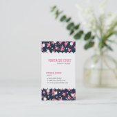 ネイビー&ピンクシックヴィンテージフローラプリント 名刺 (スタンド正面)