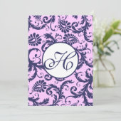 ネイビー&ピンクダマスクスワーズ結婚式招待状 招待状 (スタンド正面)