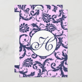 ネイビー&ピンクダマスクスワーズ結婚式招待状 招待状 (正面/裏面)