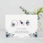 ネイビー&ピンクボホフローラガール1st誕生日パーティー 招待状 (スタンド正面)