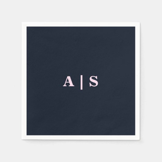 ネイビー&ピンクモノグラム結婚ズカクテル スタンダードカクテルナプキン (正面)