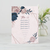 ネイビー&ピンク花のジオメトリックシーティングチャートカード 招待状 (スタンド正面)