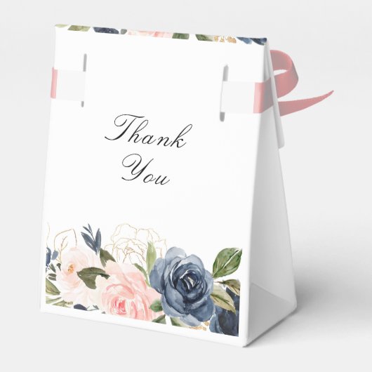 ネイビー・ピンク赤面フローラ結婚式の引き出物箱 フェイバーボックス (裏面サイド)