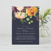 ネイビー ピンク イエロー オレンジ フラワーバンチ ブライダルシャワー 招待状 (スタンド正面)