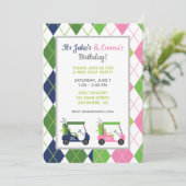 ネイビー&ピンク スプリット アーガイル ゴルフ パーティ ご招待 招待状 (スタンド正面)