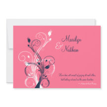 ネイビー、ピンク、ホワイトフローラ結婚式招待状