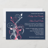 ネイビー、ピンク、ホワイトフローラ結婚式招待状 招待状 (裏面)