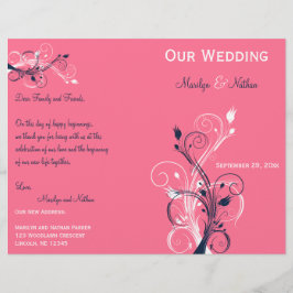 ネイビー、ピンク、ホワイトフローラ結婚式 プログラム