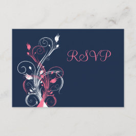 ネイビー ピンク 白 花柄 RSVP カード