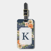ネイビー&ピーチフローラモノグラムラゲージタグ ラゲッジタグ (正面縦)