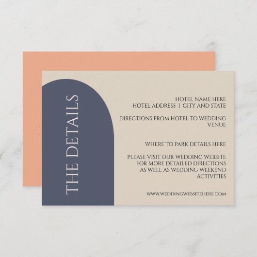 ネイビー&ピーチ結婚アーチ詳細エンクロージャカード エンクロージャーカード (正面/裏面)