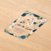 ネイビー ピーチ フローラル パンプキン ウェディング セーブ・ザ・デート アクリル招待状 (レイダウン)