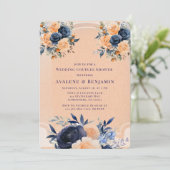 ネイビー ピーチ ペイント フローラル ウェディング カップル シャワー 招待状 (スタンド正面)