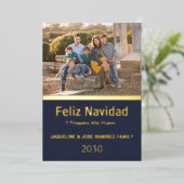 ネイビー フェリズ ナビダード スペイン語 ファミリー フォト ゴールド 箔シーズンカード (立ち正面)