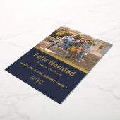 ネイビー フェリズ ナビダード スペイン語 ファミリー フォト ゴールド 箔シーズンカード (回転した状態)