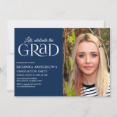 ネイビー フォト | 卒業生を祝おう 招待状 (正面)