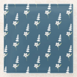 ネイビー フラワーボヘミア 植物模様 ガラスコースター