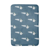 ネイビー フラワーボヘミア 植物模様 バスマット (正面縦)