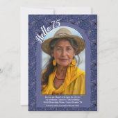 ネイビー フラワー エレガント ワンピース シンプル 75歳 誕生日 招待状 (正面)