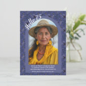 ネイビー フラワー エレガント ワンピース シンプル 75歳 誕生日 招待状 (スタンド正面)