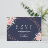 ネイビー フラワー ジオメトリック カッパー ご飯の選択 出欠カード (スタンド正面)