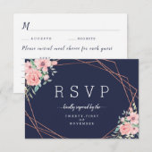 ネイビー フラワー ジオメトリック カッパー ご飯の選択 出欠カード (正面/裏面)