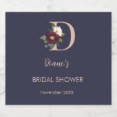 ネイビー フラワー モノグラムイニシャル D ブライダルシャワー   スパークリングワインラベル (シングルラベル)