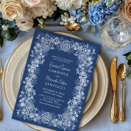 ネイビー フラワー ラスティック ウェディング 招待状