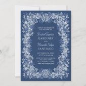 ネイビー フラワー ラスティック ウェディング 招待状 (正面)