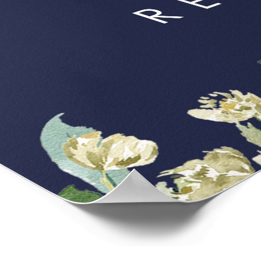 ネイビー フラワー ローズ ウェディング ウェルカム サイン ポスター (角)