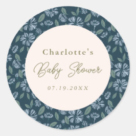 ネイビー フロスト ブルーム フラワーベイビーシャワー カスタム ラウンドシール