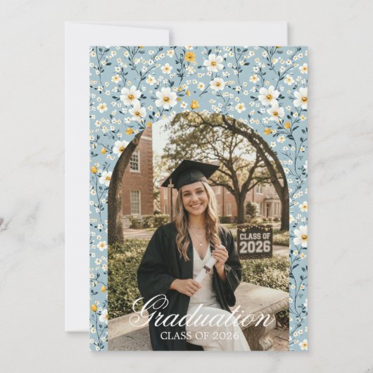 ネイビー フローラル アーチ クラス 2026 卒業招待状 招待状 (裏面)