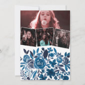 ネイビー フローラル ゴールド フレーム 写真 仮想卒業式 招待状 (裏面)