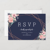 ネイビー フローラル ジオメトリック カッパー 食事選択 出欠カード (正面/裏面)