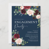 ネイビー フローラル バーガンディー ブラッシュ 結婚式招待状 招待状 (正面)