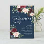 ネイビー フローラル バーガンディー ブラッシュ 結婚式招待状 招待状 (スタンド正面)