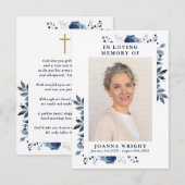 ネイビー フローラル メモリアル 葬儀 祈り フォト カード (正面/裏面)