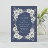 ネイビー フローラル リース ウェディング 招待状 (スタンド正面)