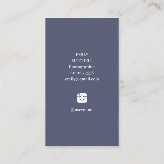 ネイビー·ブクールルーと写真付き写真家向け 名刺 (裏面)