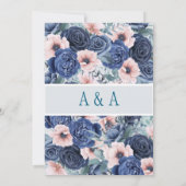 ネイビー & ブッシュピンクの水彩画ウェディング招待状 招待状 (裏面)