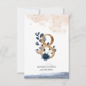 ネイビー、ブッシュピンク、ゴールドのウェディングテーブルナンバー 招待状 (正面)