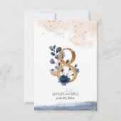 ネイビー、ブッシュピンク、ゴールドのウェディングテーブルナンバー 招待状 (裏面)