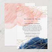 ネイビー&ブッシュ幾何学的なバーチャルウェディングゲストリスト 案内状 (正面/裏面)