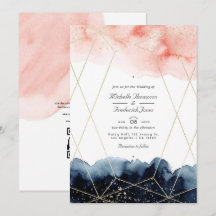 ネイビー & ブッシュ ウォーターカラー ジオメトリック QR コード ウェディング