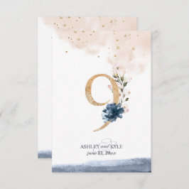 ネイビー、ブッシュ、ゴールドのウェディングテーブルナンバー 招待状