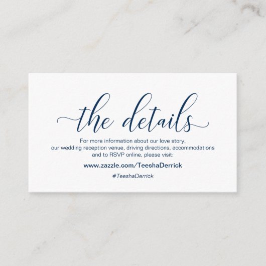 ネイビー·ブモダンルー·カリグラフィ、弊社の詳細、Webサイト エンクロージャーカード (正面)