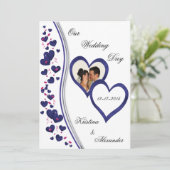 ネイビー&ブライトピンクハート結婚ズのフォト招待状 招待状 (スタンド正面)