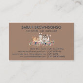 ネイビー ブラウン 手描き 多頭 猫の肖像画 名刺 (裏面)