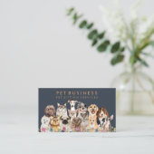 ネイビー ブラウン 花柄 ペット グルーマー スパ 犬 猫 名刺 (スタンド正面)